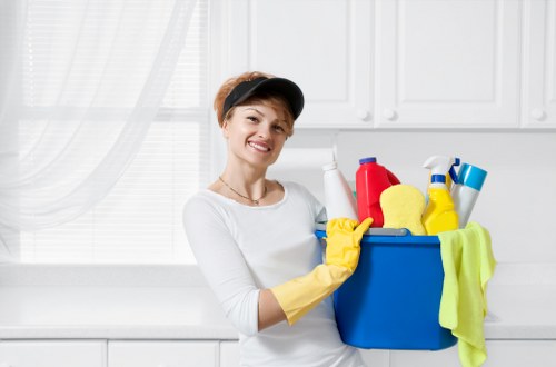 Cleaning hazard awareness and warning signs in a workplace