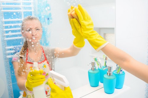 Technician spot-treating stains in a central London Mayfair home